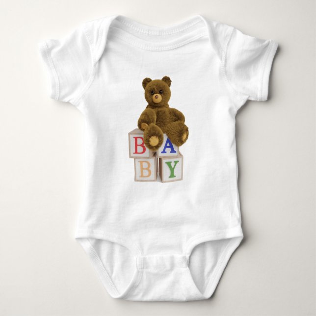Teddy Bear with Blocks Baby Shower Bodysuit (Front)