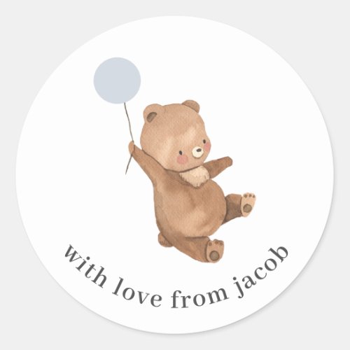 Teddy Bear with Blue Balloon Classic Round Sticker