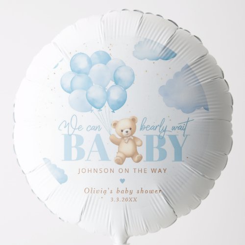 Teddy bear with blue balloons baby shower