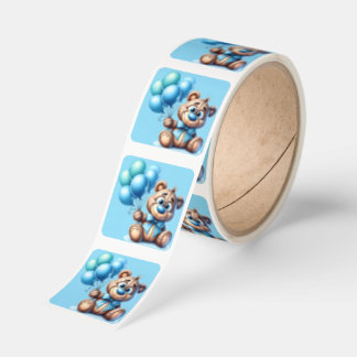 Teddy Bear with Blue Balloons Baby Shower Square Sticker