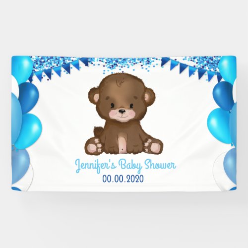 Teddy Bear with Blue Balloons Banner Shower