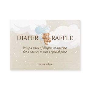 Teddy Bear with Blue Balloons Diaper Raffle Card