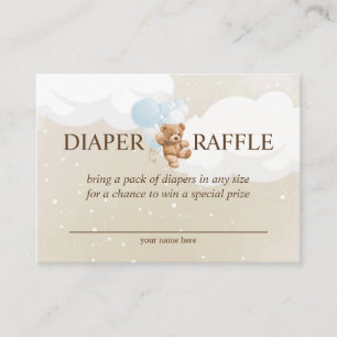 Teddy Bear with Blue Balloons Diaper Raffle Card