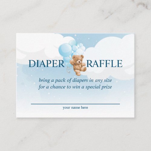Teddy Bear with Blue Balloons Diaper Raffle Card