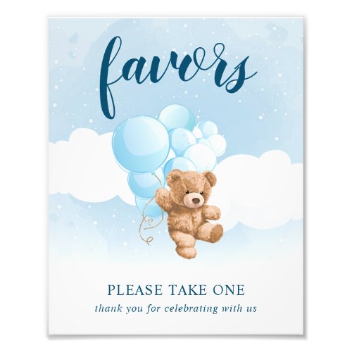 Teddy Bear with Blue Balloons Favors Sign