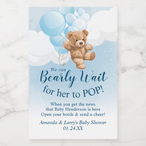 Teddy Bear with Blue Balloons Mini Wine Label