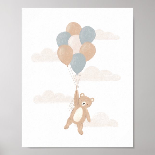 Teddy Bear with Blue Balloons Poster (Front)