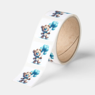 Teddy bear with blue balloons square sticker