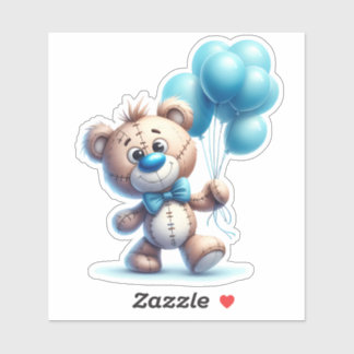 Teddy bear with blue balloons sticker