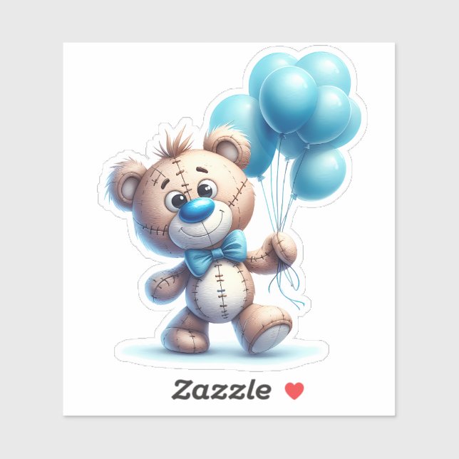 Teddy bear with blue balloons sticker (Sheet)