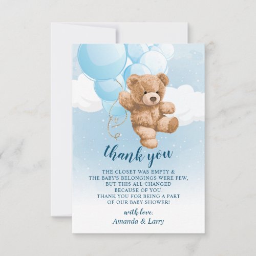 Teddy Bear with Blue Balloons Thank You Card