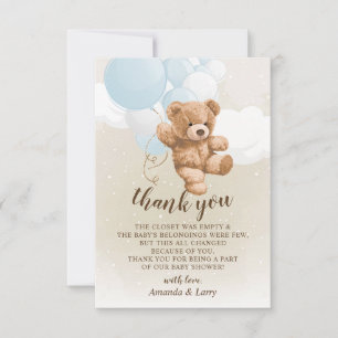 Teddy Bear with Blue Balloons Thank You Card