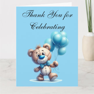 Teddy bear with blue balloons thank you card