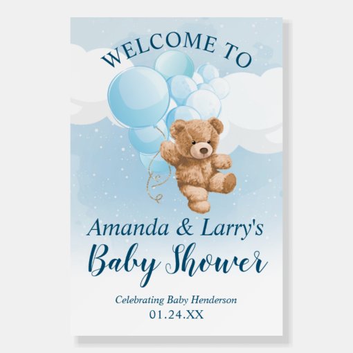 Teddy Bear with Blue Balloons Welcome Sign | Zazzle