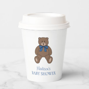 Teddy Bear with Blue Bow and Name Baby Shower Paper Cups
