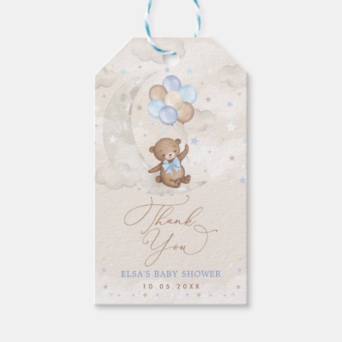 Teddy Bear with Blue Brown Balloons on Moon Gift Tags