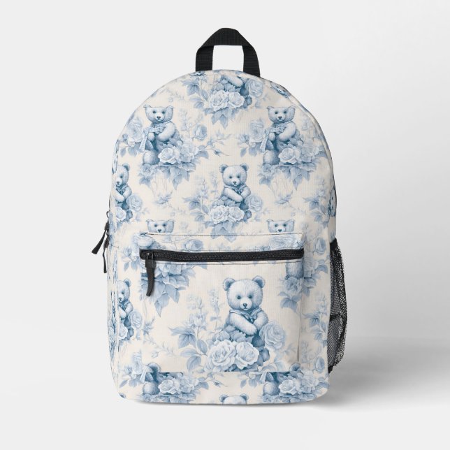 teddy bear with blue roses Print Cut Sew Bag (Front)