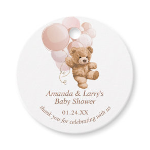 Teddy Bear with Blush Pink Balloons Favor Tags