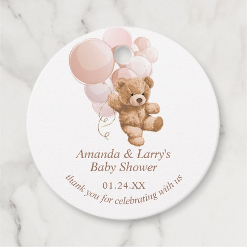 Teddy Bear with Blush Pink Balloons Favor Tags