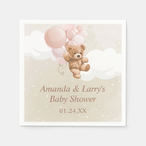 Teddy Bear with Blush Pink Balloons Napkins