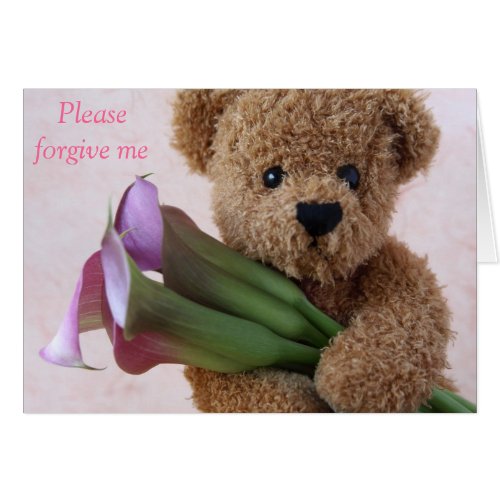 teddy bear with calla lilies forgive me card