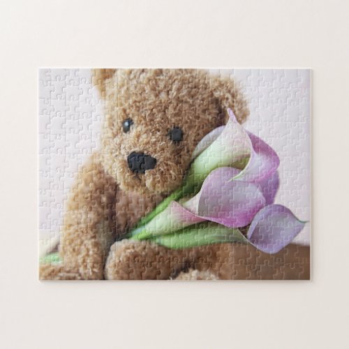 Teddy bear with calla lilies jigsaw puzzle