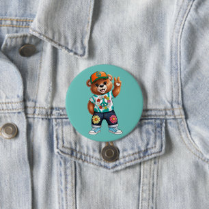 Teddy Bear with casual peaceful outfit 1 Button