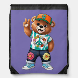 Teddy Bear with casual peaceful outfit 1 Drawstring Bag