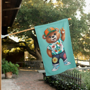 Teddy Bear with casual peaceful outfit 1 House Flag
