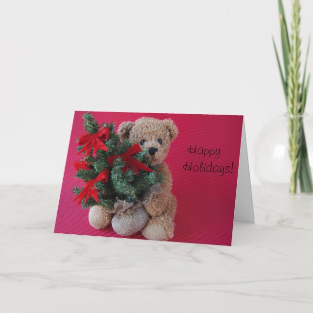 teddy bear with Christmas tree greeting card (Front)