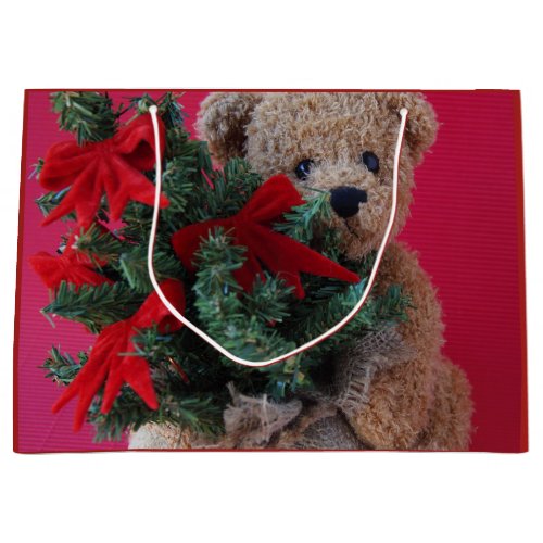 Teddy bear with Christmas tree Large Gift Bag