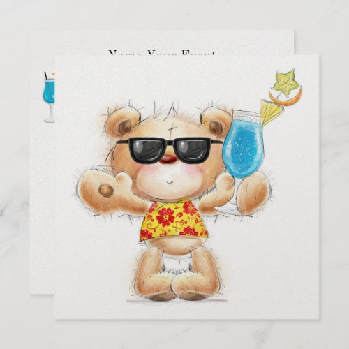 Teddy Bear with Cocktail and Sunglasses Invitation