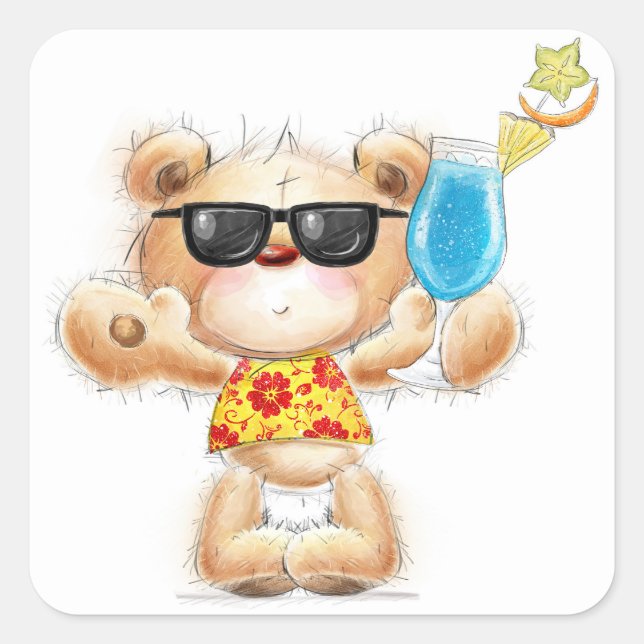 Teddy Bear with Cocktail and Sunglasses Sticker (Front)
