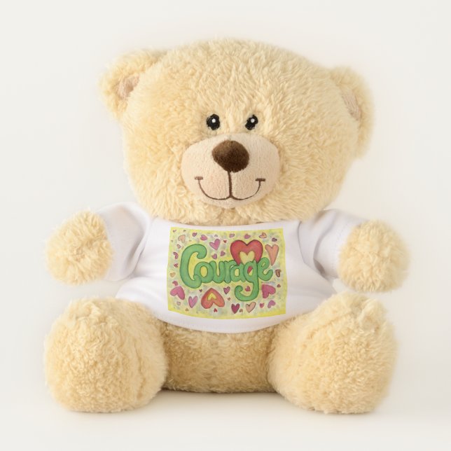 Teddy Bear with Courage Heart Word Art Shirt (Front)
