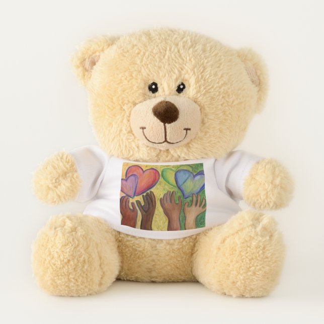 Teddy Bear With Diversity Hearts Art Shirt (Front)