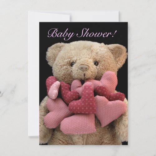 Teddy bear with fabric hearts baby shower invitation