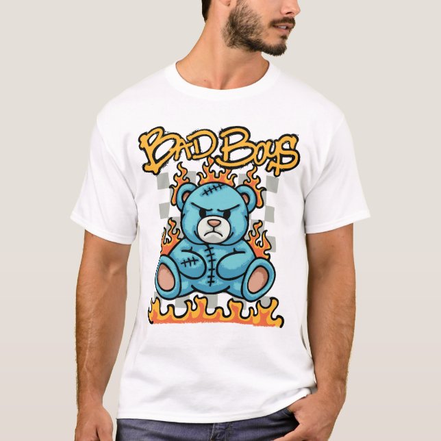 Teddy Bear with Flames streetwear T-Shirt (Front)