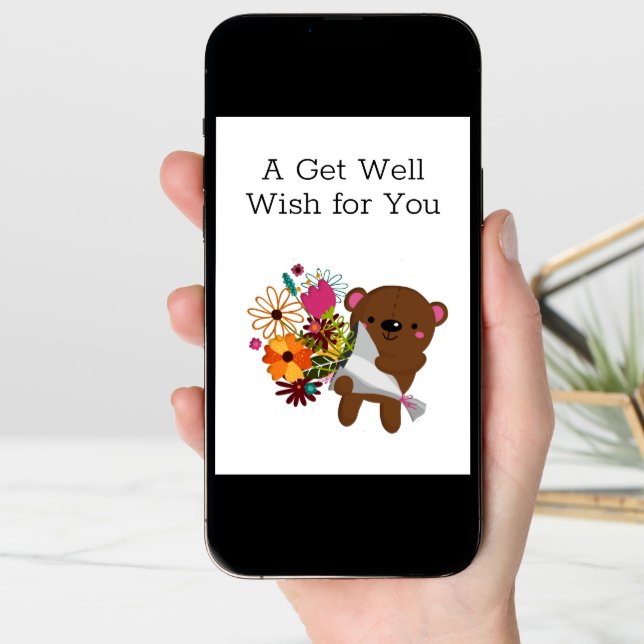 Teddy Bear With Flowers And Card With Lettering Get Well Stock