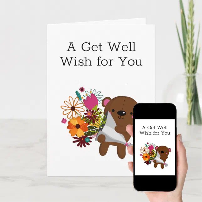 Teddy Bear With Flowers And Card With Lettering Get Well Stock