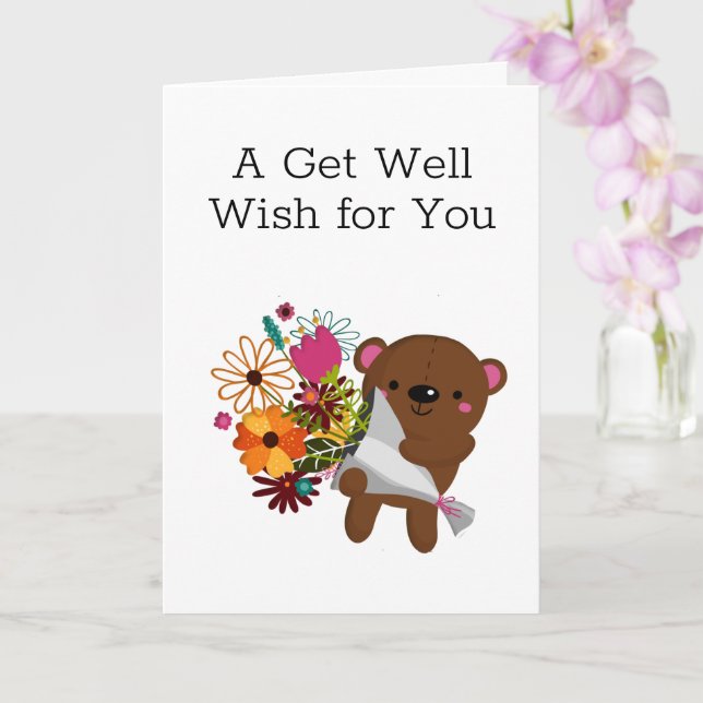 Little Bear With Flower Get Well Card