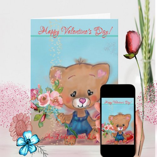 Teddy bear with Flowers Valentines Day Card