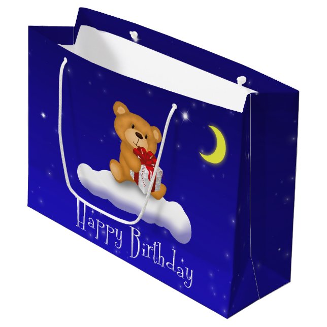 Teddy Bear with Gift - Birthday Large Gift Bag (Front Angled)