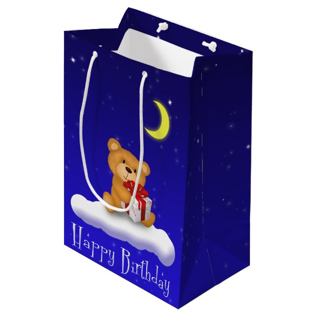 Teddy Bear with Gift Birthday Medium Gift Bag (Front Angled)