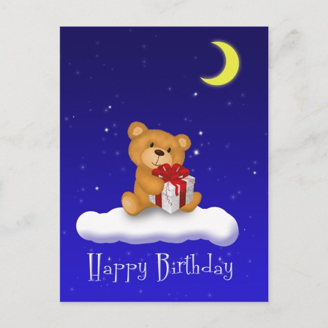 Teddy Bear with gift - Happy Birthday Postcard (Front)