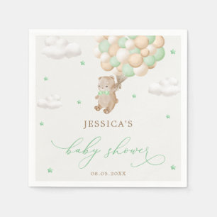 Teddy Bear with Green Balloons Baby Shower Napkins