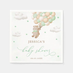 Teddy Bear with Green Balloons Baby Shower Napkins