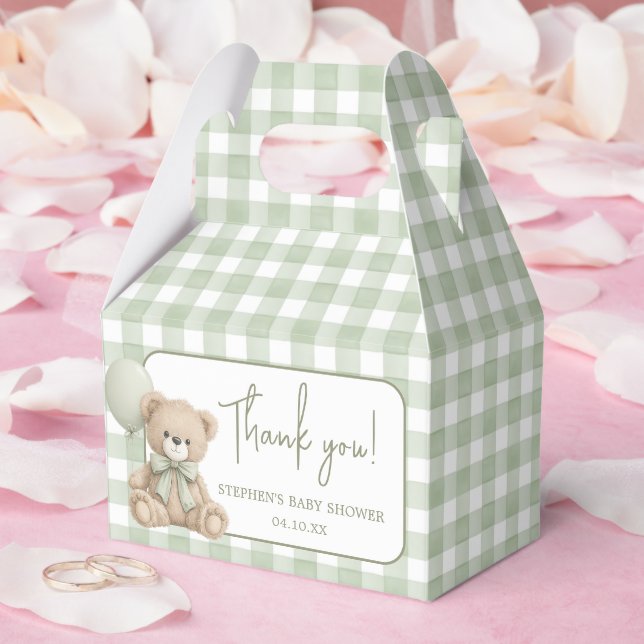 Teddy Bear With Green Balloons Favor Box (Wedding)