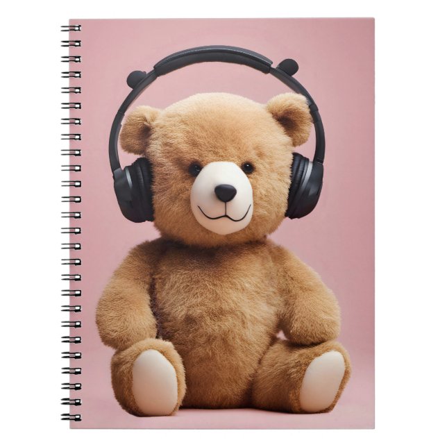 Teddy Bear With Headphones Notebook (Front)