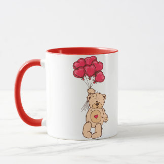 Teddy bear with heart balloons mug