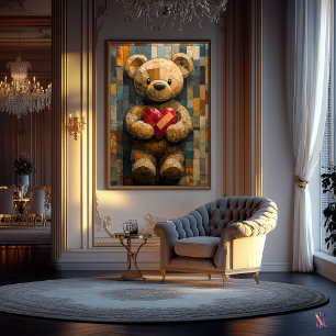 Teddy Bear with Heart in Stained Glass Style Poster